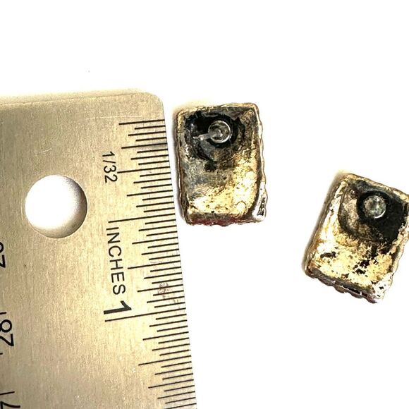 Silver tone and turquoise blue rectangular post earrings - Picture 5 of 6